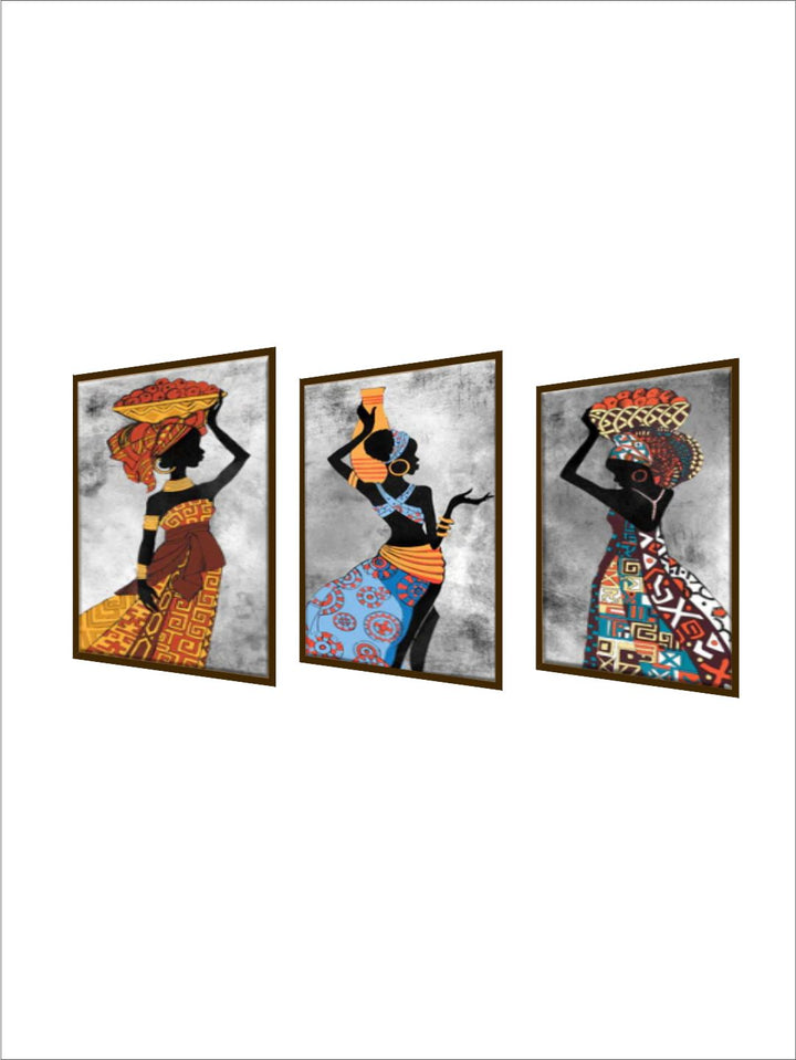 "Set of 3 Orange & Blue Abstract Painting Wall Art''