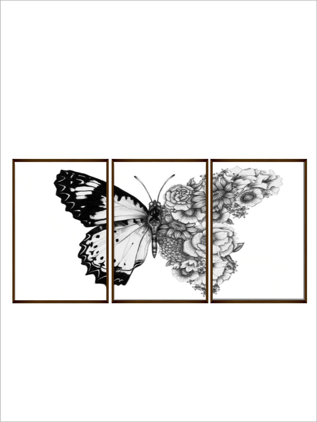 " Set of 3 White & Black Abstract Wall Painting''