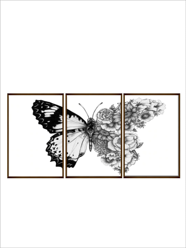 " Set of 3 White & Black Abstract Wall Painting''