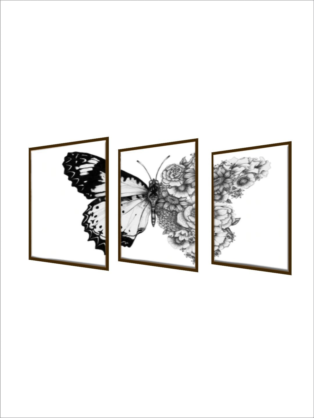 " Set of 3 White & Black Abstract Wall Painting''