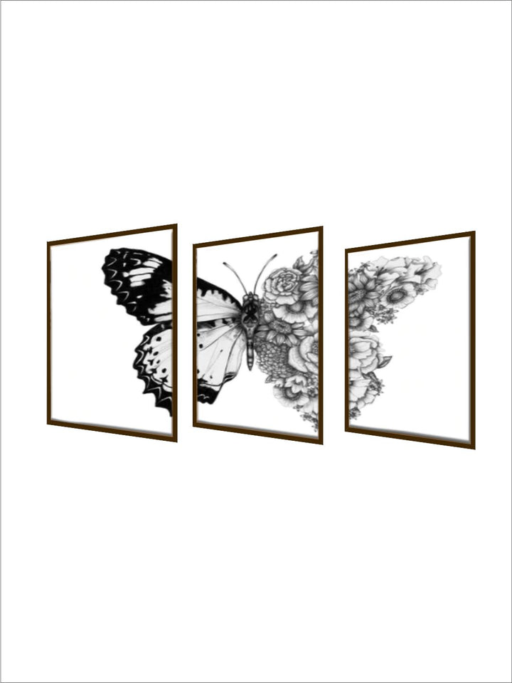 " Set of 3 White & Black Abstract Wall Painting''