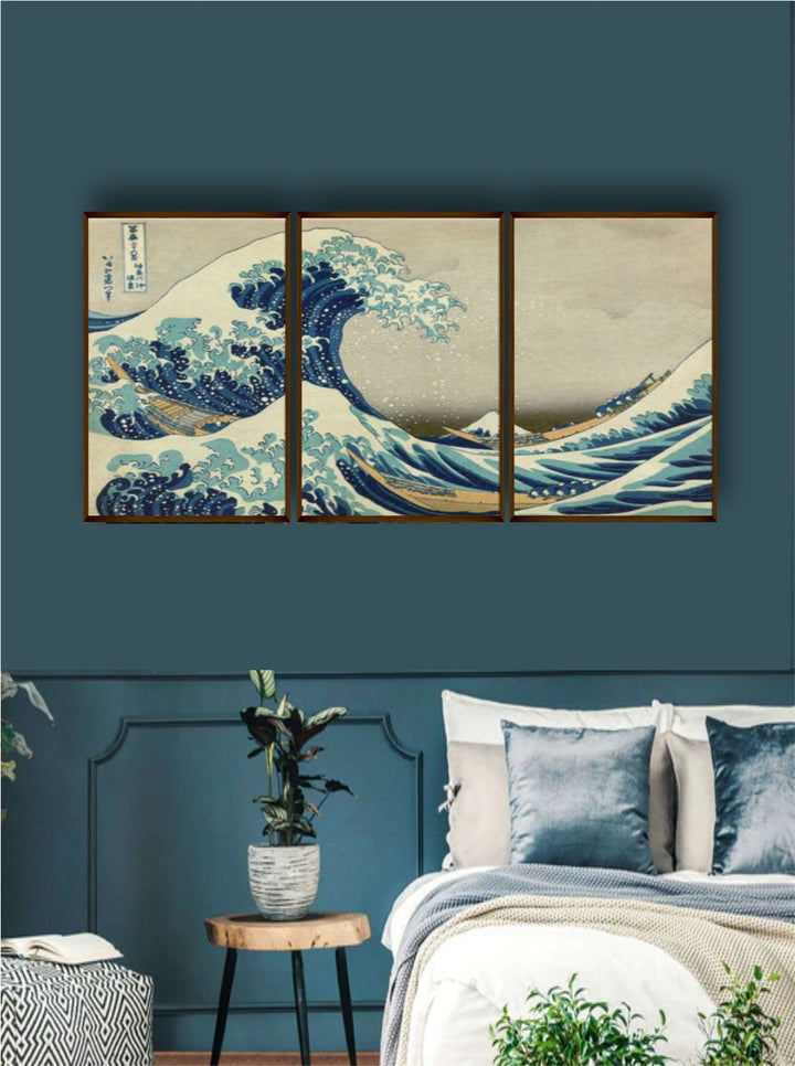" Set Of 3 Sea Green Canvas Painting Wall Art''