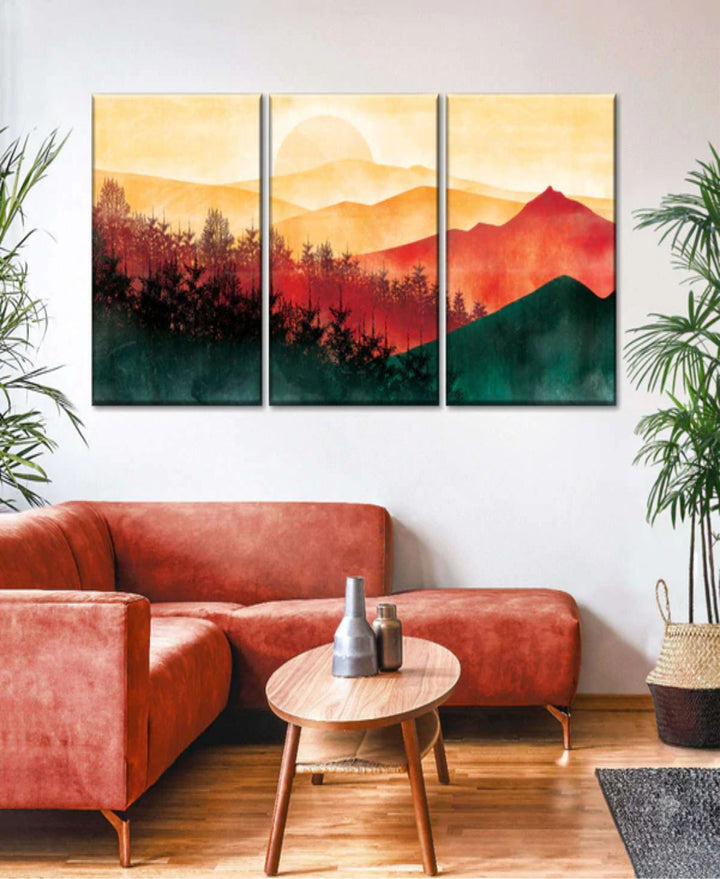 "Set Of 2 Multi-Colored Abstract Canvas Painting Frame Wall Art''