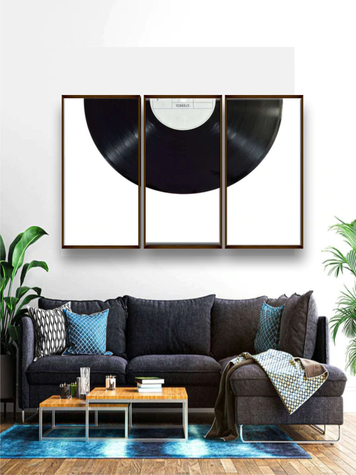 "Set Of 3 Black & White Abstract Painting Framed Wall Art''