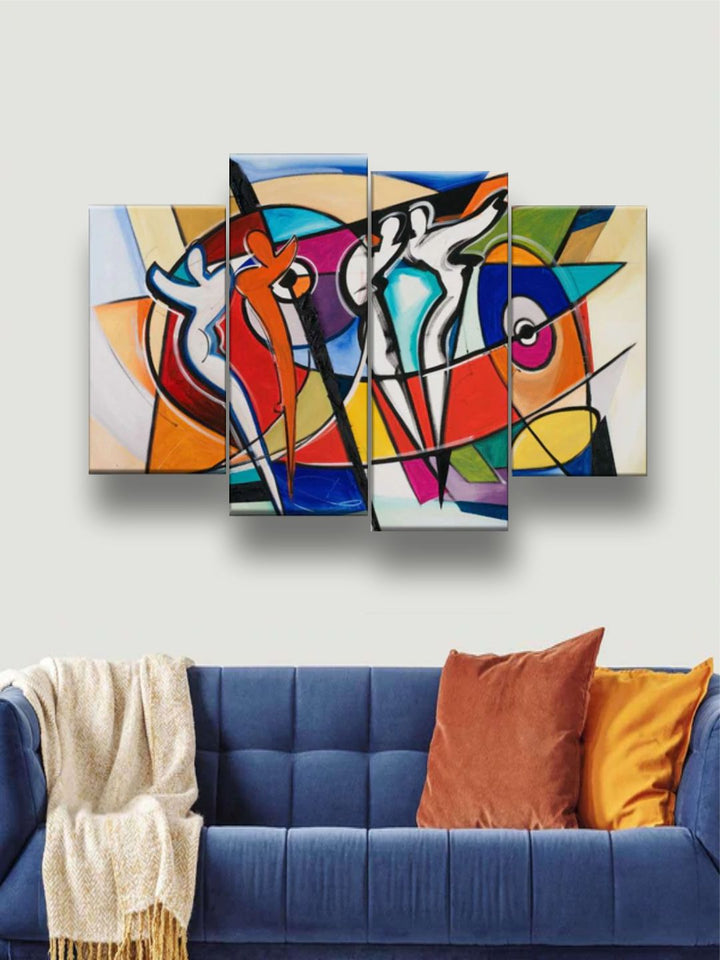"  Set Of 4 Multi-Colored Abstract Painting Frame Wall Art''