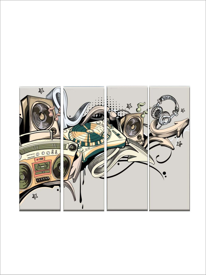 "Set of 4 Green & Cream Coloured Abstract Painting Wall Art''