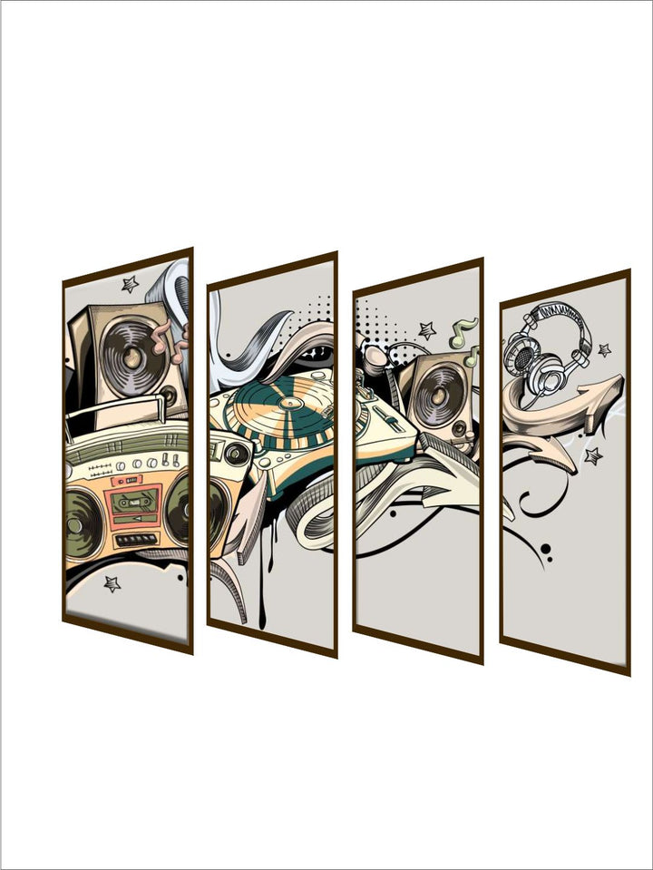 "Set of 4 Green & Cream Coloured Abstract Painting Wall Art''