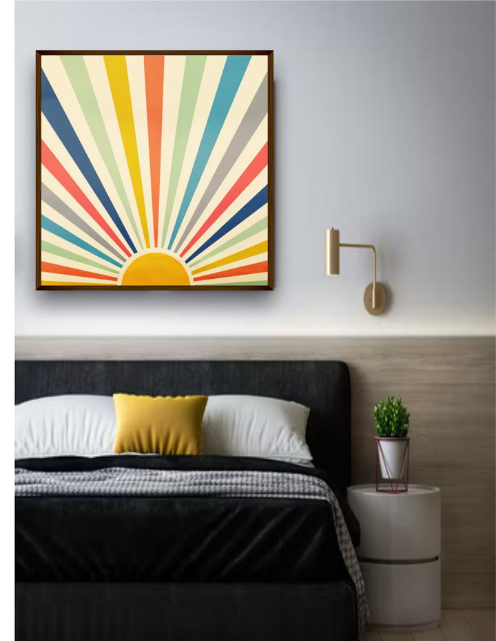 "Yellow & Blue Abstract Painting Framed Wall Art''