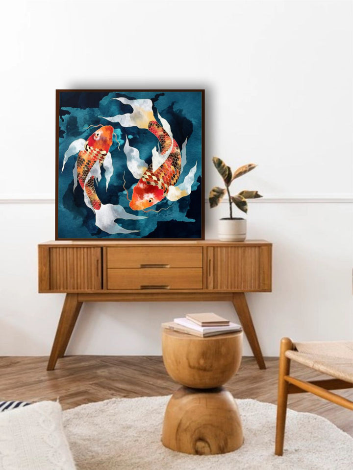 "Blue & Red Abstract Framed Wall Painting''