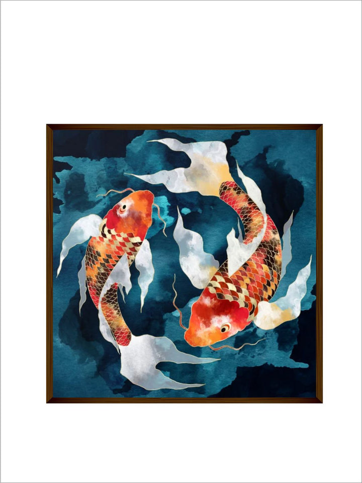 "Blue & Red Abstract Framed Wall Painting''