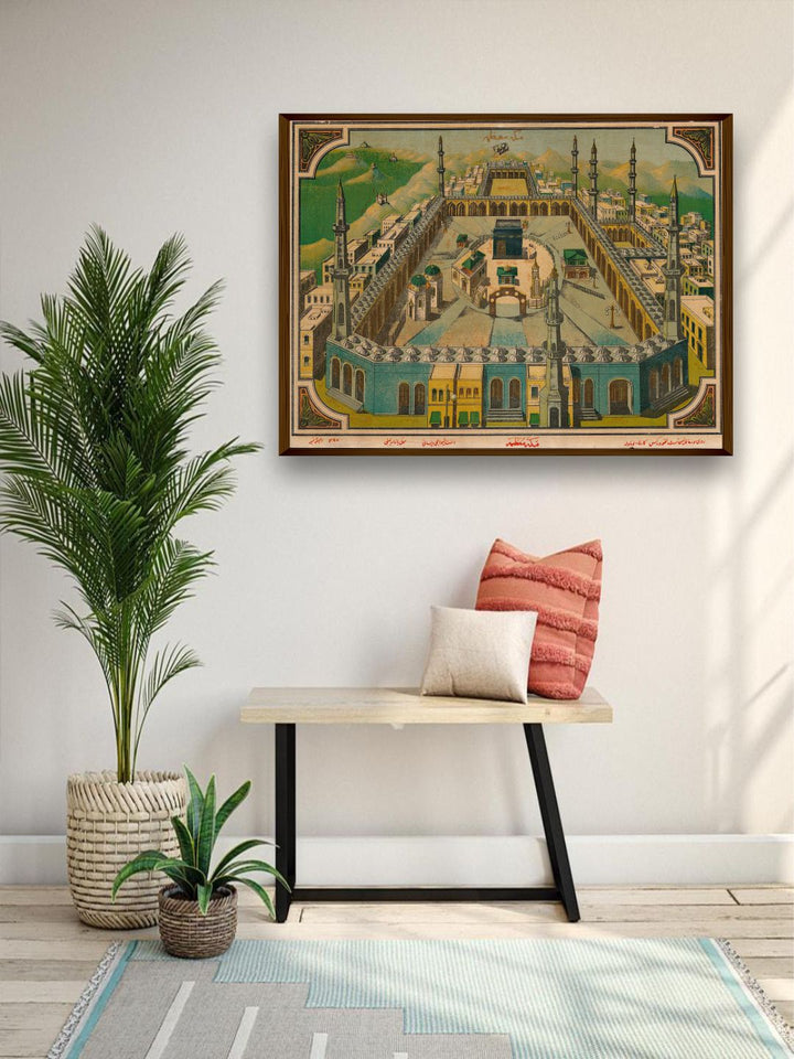 "Green & Blue Printed Framed Painting Wall Art''