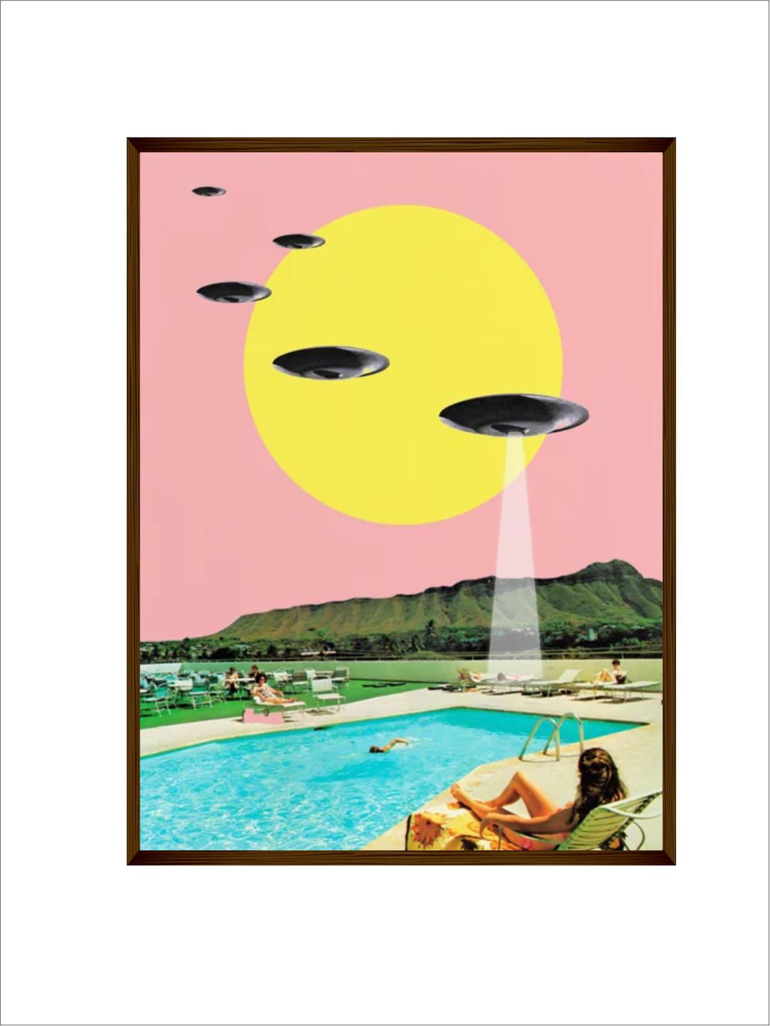 "Pink & Yellow Printed Framed Painting Wall Art''