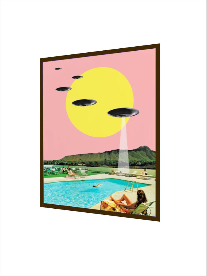 "Pink & Yellow Printed Framed Painting Wall Art''