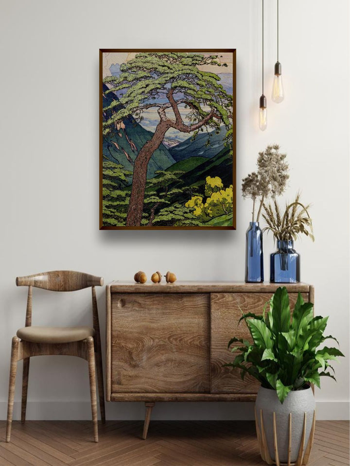 "Green & Blue Printed Framed Painting Wall Art''