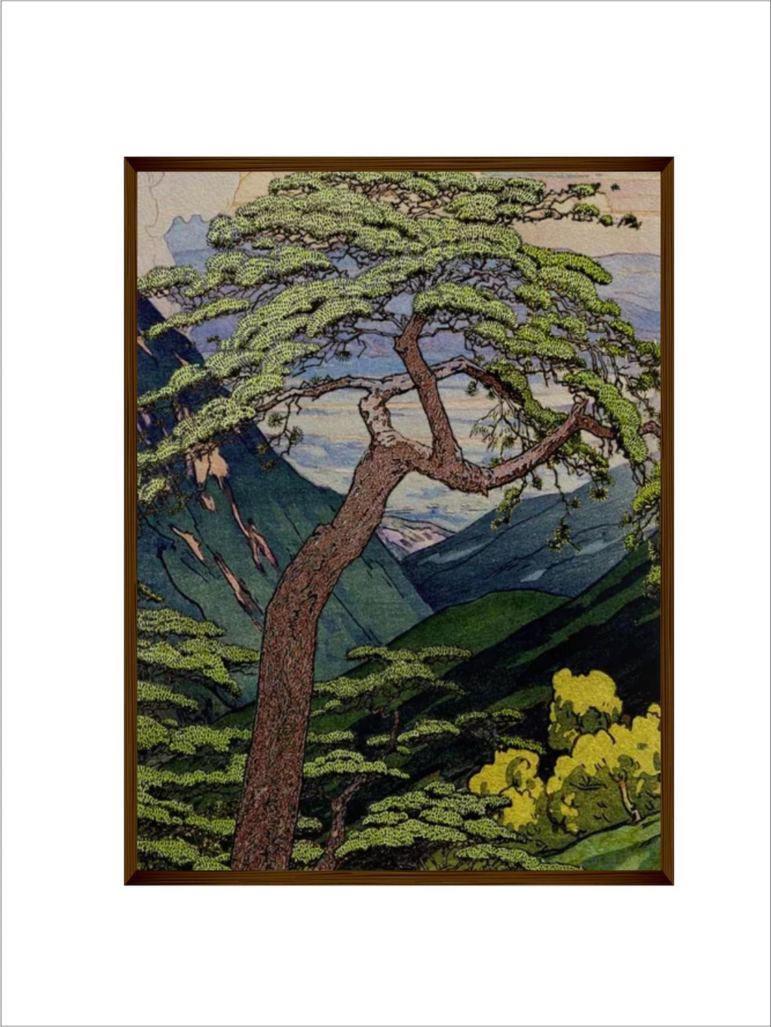 "Green & Blue Printed Framed Painting Wall Art''