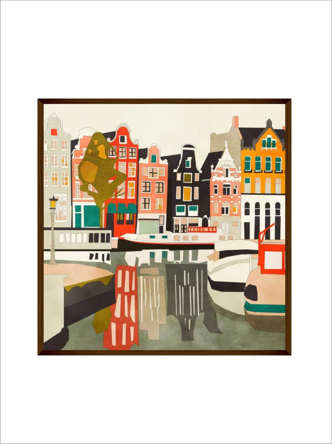 "Beige & Red Printed Framed Painting Wall Art''