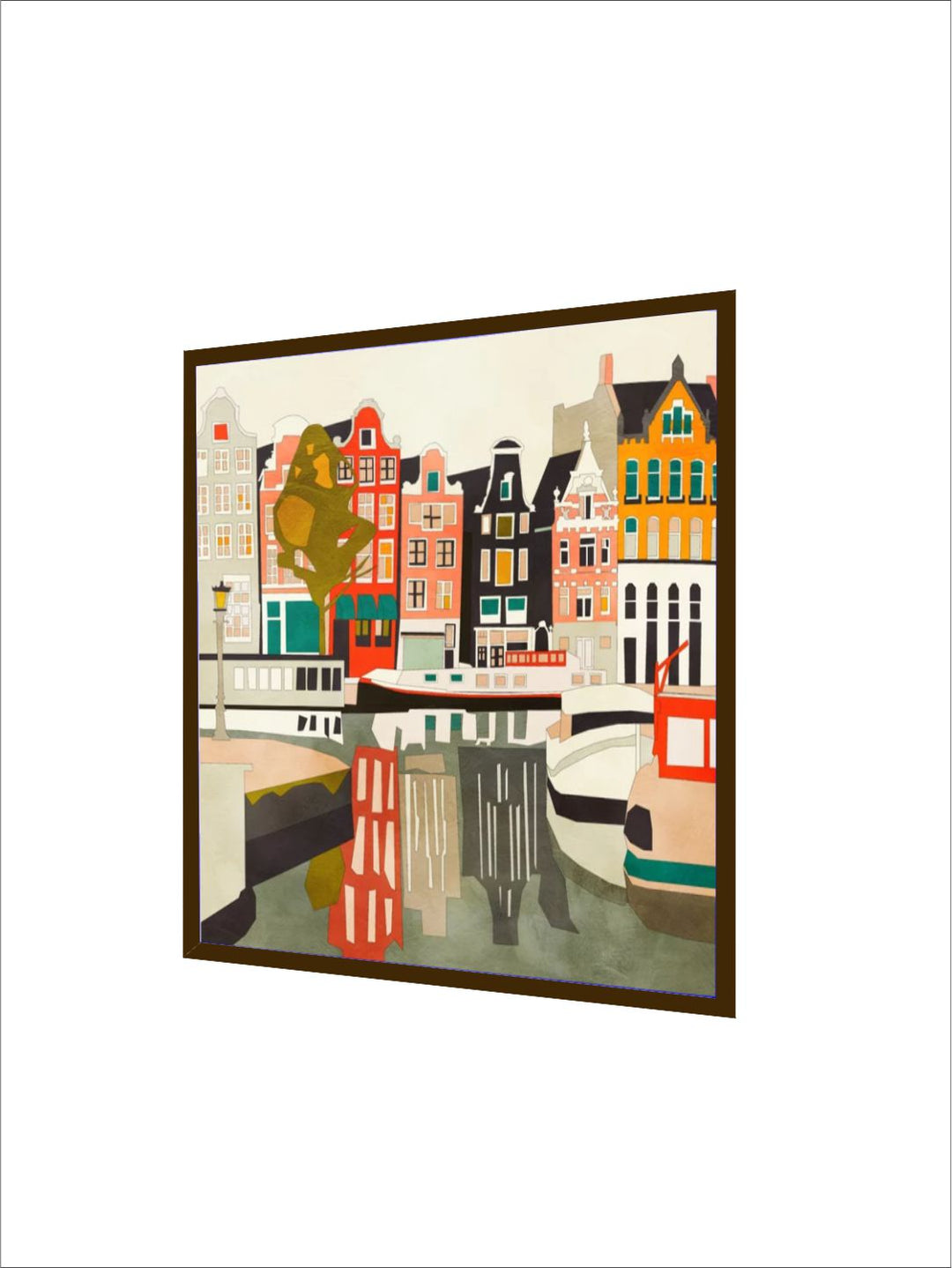 "Beige & Red Printed Framed Painting Wall Art''