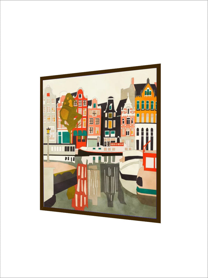 "Beige & Red Printed Framed Painting Wall Art''