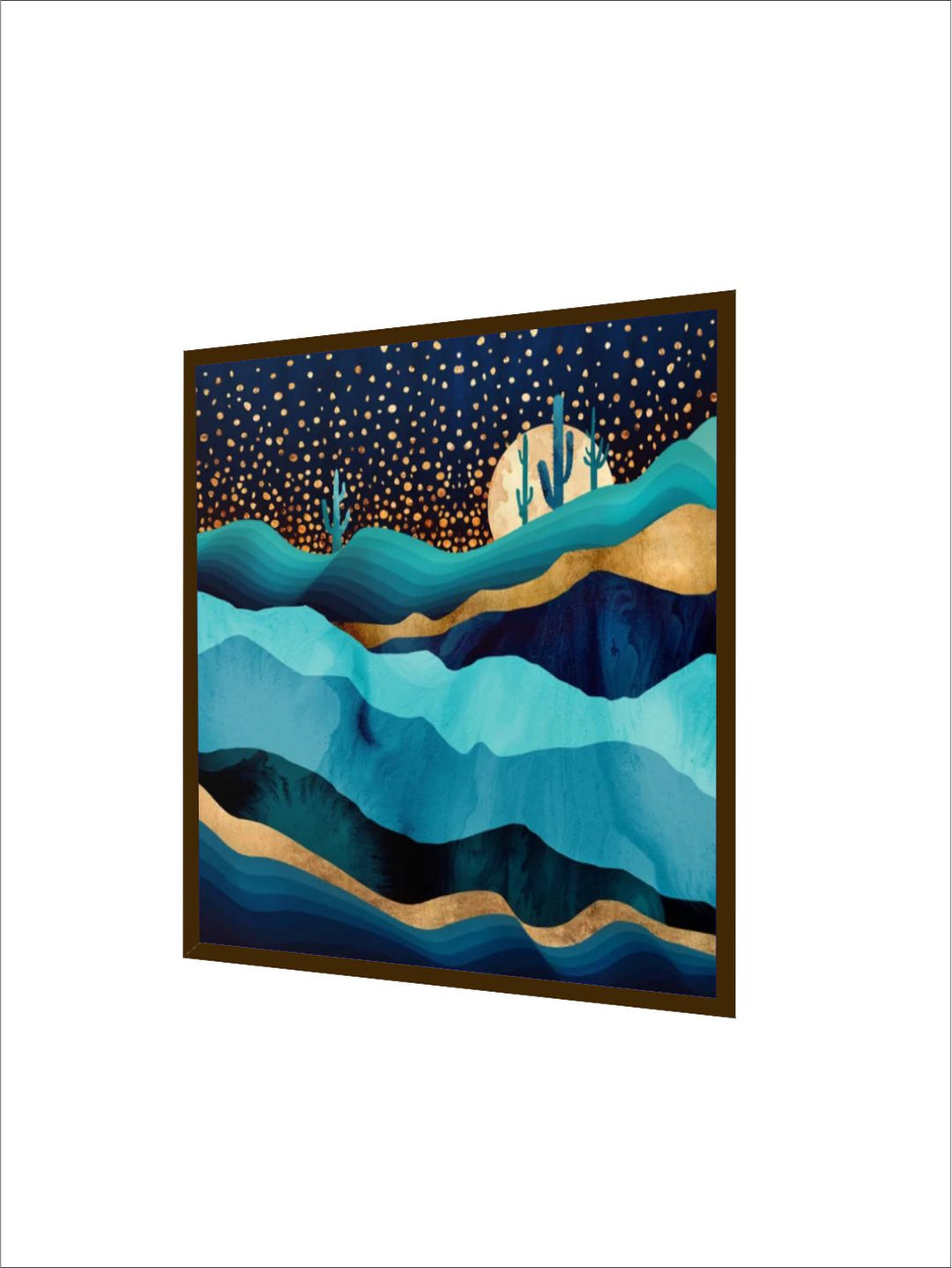 " Black & Blue Printed Framed Painting Wall Art''