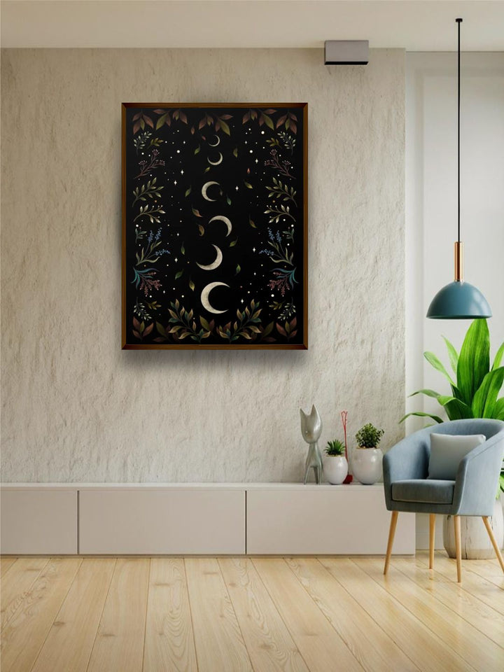 "Black & Brown Printed Framed Painting Wall Art''