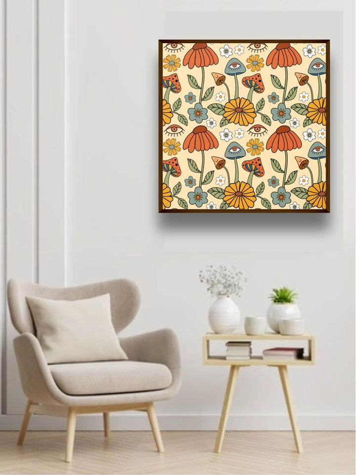 "Beige & Orange Abstract Printed Canvas Painting Wall Art''