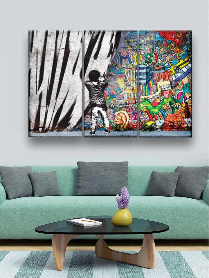 "Set Of 3 Multi-Colored Abstract Painting Frame Wall Art''