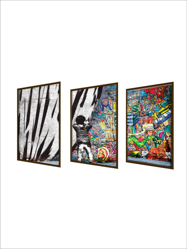 "Set Of 3 Multi-Colored Abstract Painting Frame Wall Art''