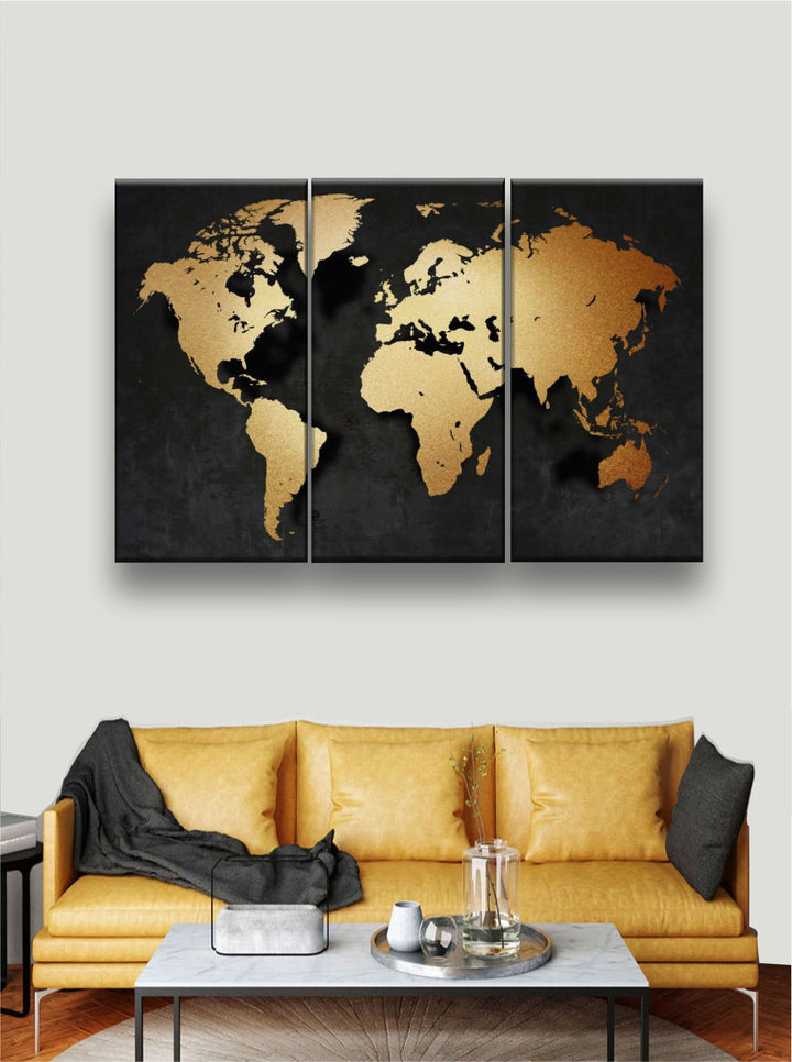 "3D World Map Painting Framed Wall Art''