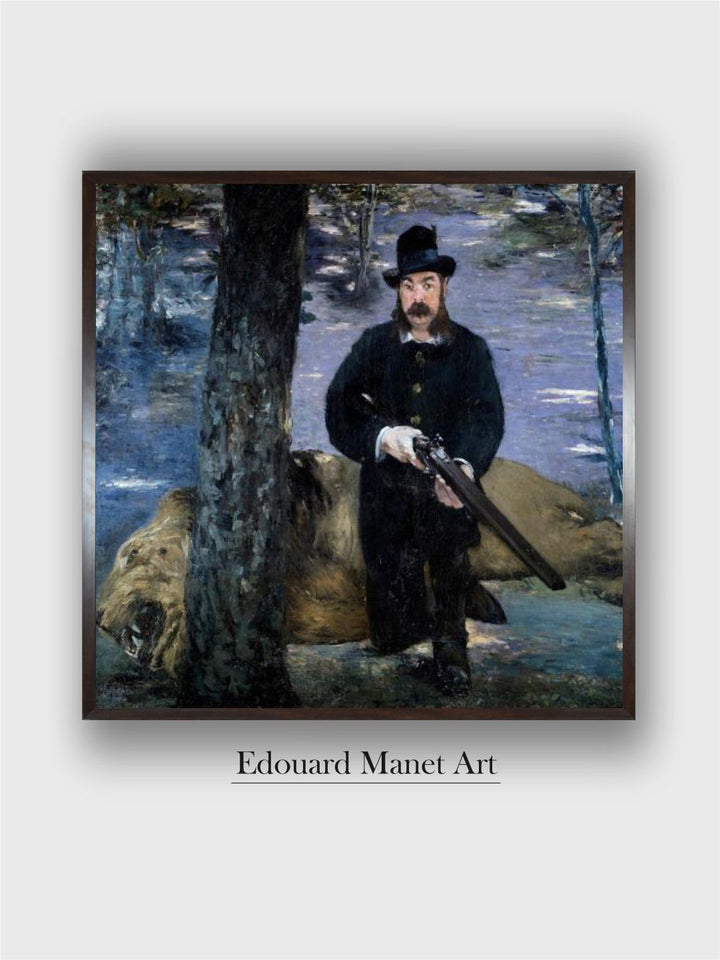 Monsieur Pertuiset A Hunter Posing near a Lion His Hunting Trophee. Painting by Edouard Manet
