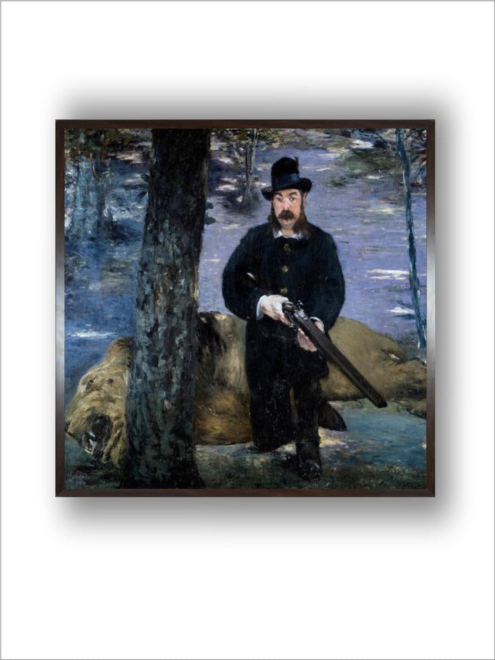 Monsieur Pertuiset A Hunter Posing near a Lion His Hunting Trophee. Painting by Edouard Manet