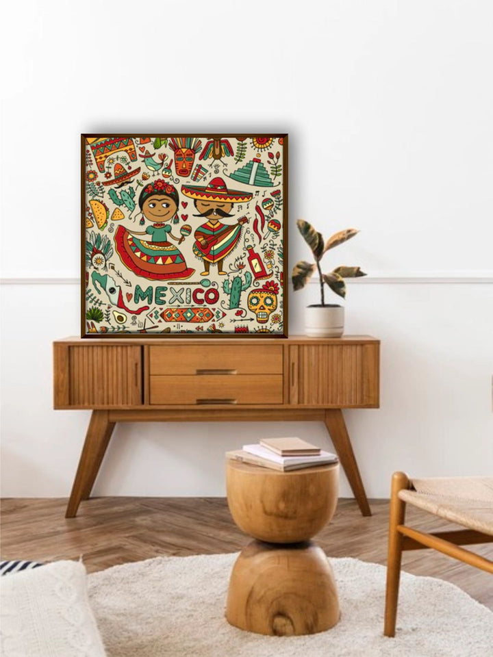 "Red & Green Abstract Printed Canvas Painting Wall Art''