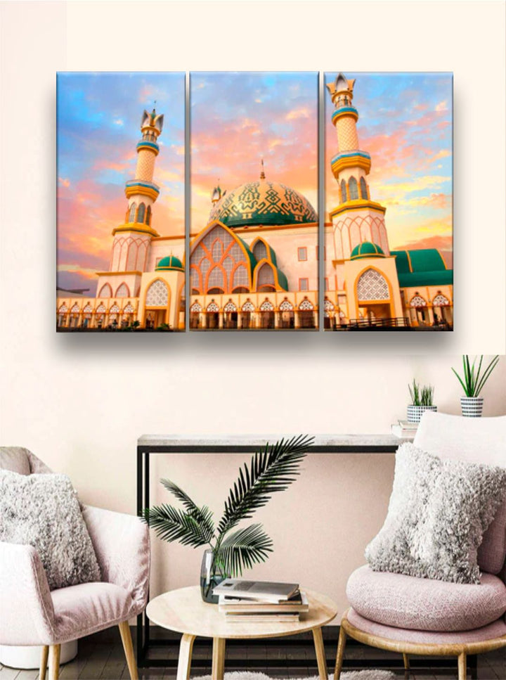 "Beige & Blue Abstract Framed Wall Painting''