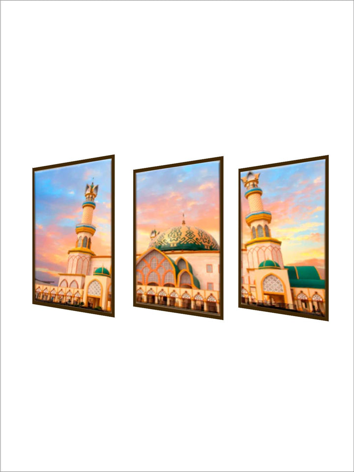 "Beige & Blue Abstract Framed Wall Painting''