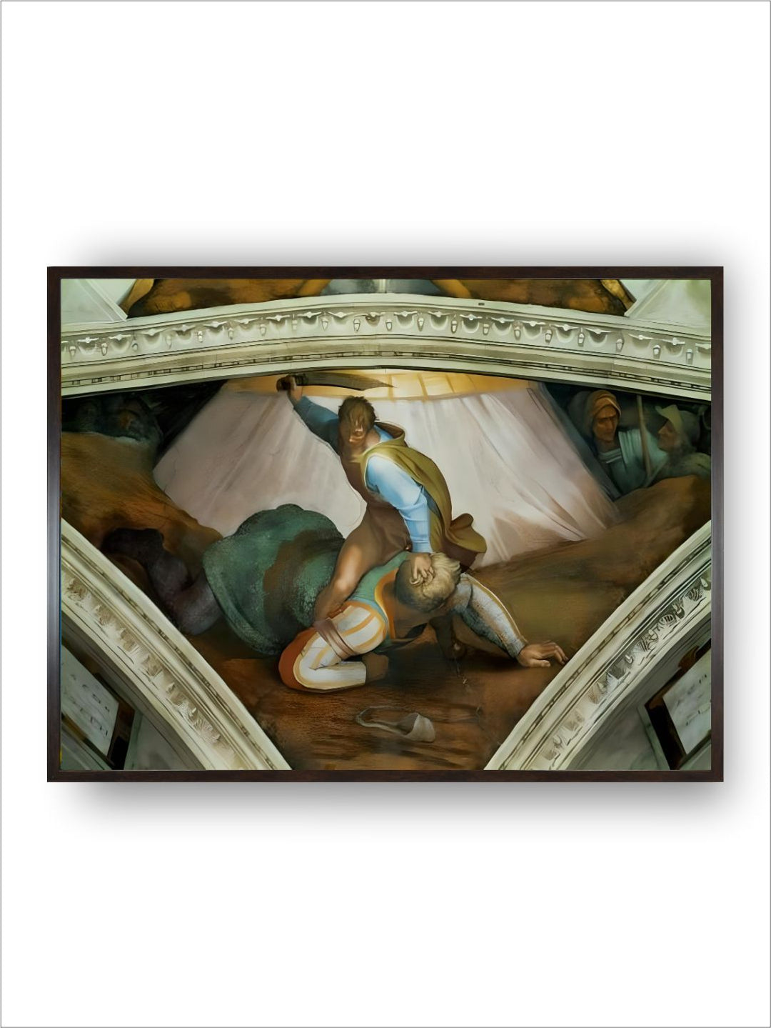 The Sistine Chapel; Ceiling Frescos after Restoration: david and Goliath by Michelangelo Buonarroti