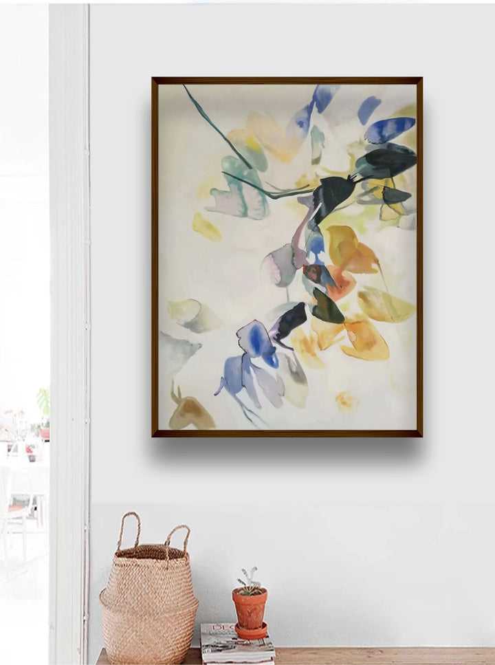 "   White & Blue Abstract Wall Paintings''