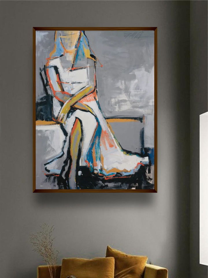 "   Grey & Blue Abstract Wall Paintings''