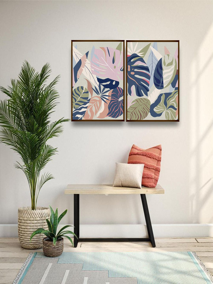 "  Set Of 2 Multi-Colored Abstract Canvas Painting Frame Wall Art''