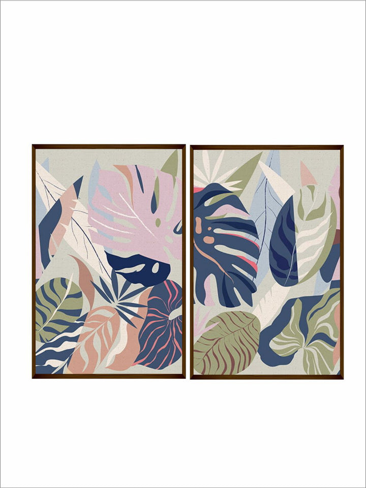 "  Set Of 2 Multi-Colored Abstract Canvas Painting Frame Wall Art''