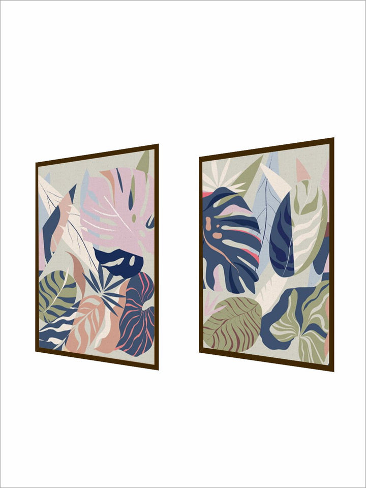 "  Set Of 2 Multi-Colored Abstract Canvas Painting Frame Wall Art''