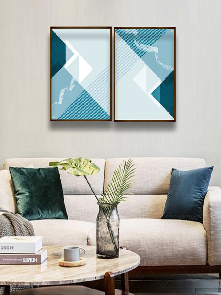 "   Set Of 2 Blue & White Abstract Framed Wall Painting''