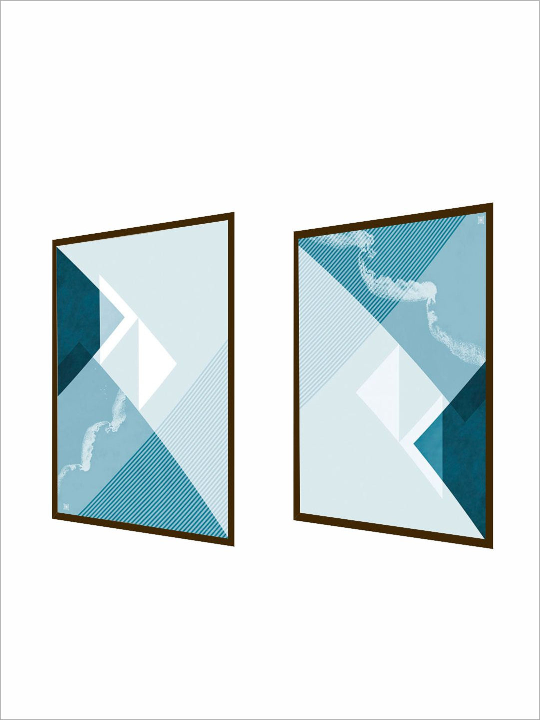 "   Set Of 2 Blue & White Abstract Framed Wall Painting''