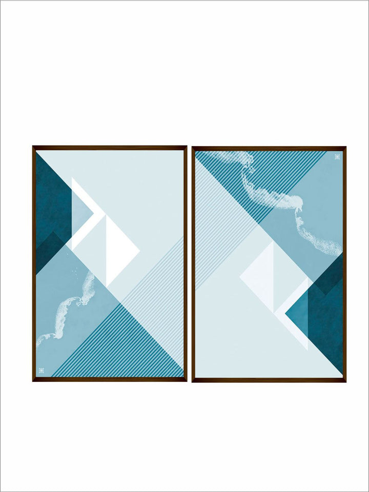 "   Set Of 2 Blue & White Abstract Framed Wall Painting''