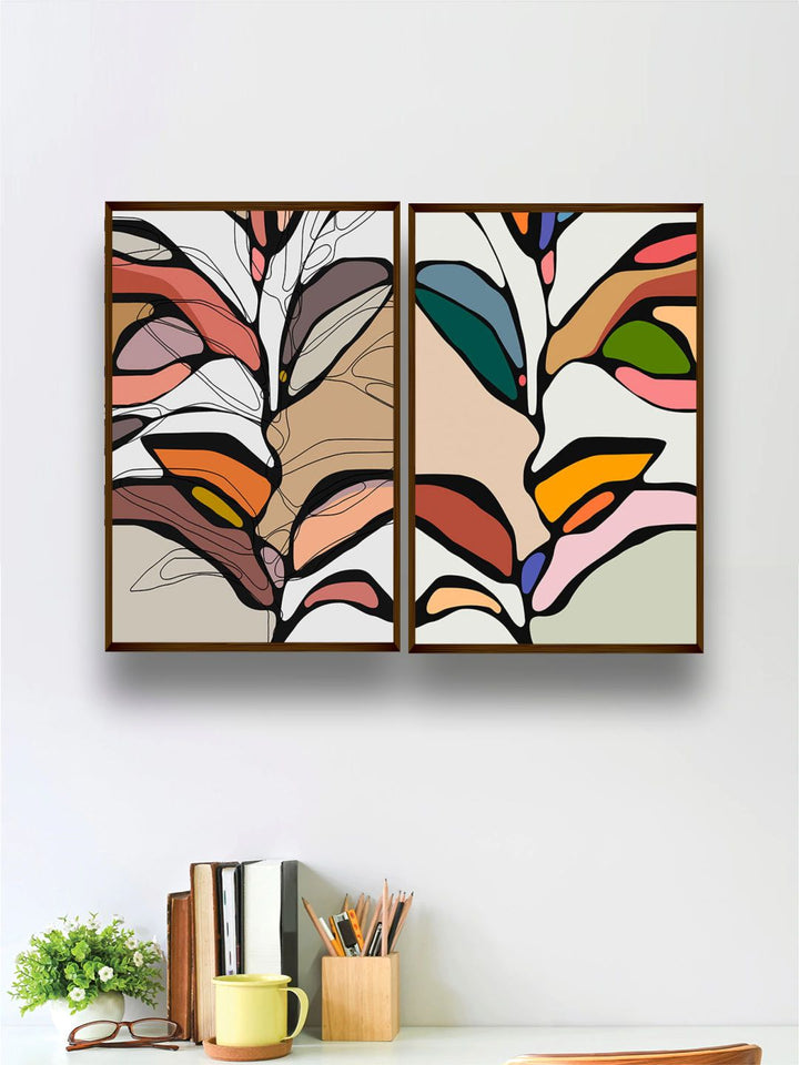 "    Set Of 2 Multi-Coloured Abstract Framed Wall Painting ''