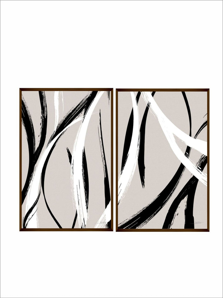 "  Set Of 2 Lavender-Colored & Black Abstract Framed Wall Painting''