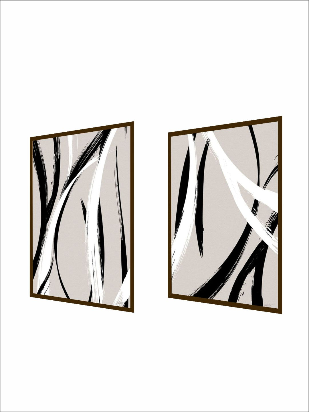 "  Set Of 2 Lavender-Colored & Black Abstract Framed Wall Painting''