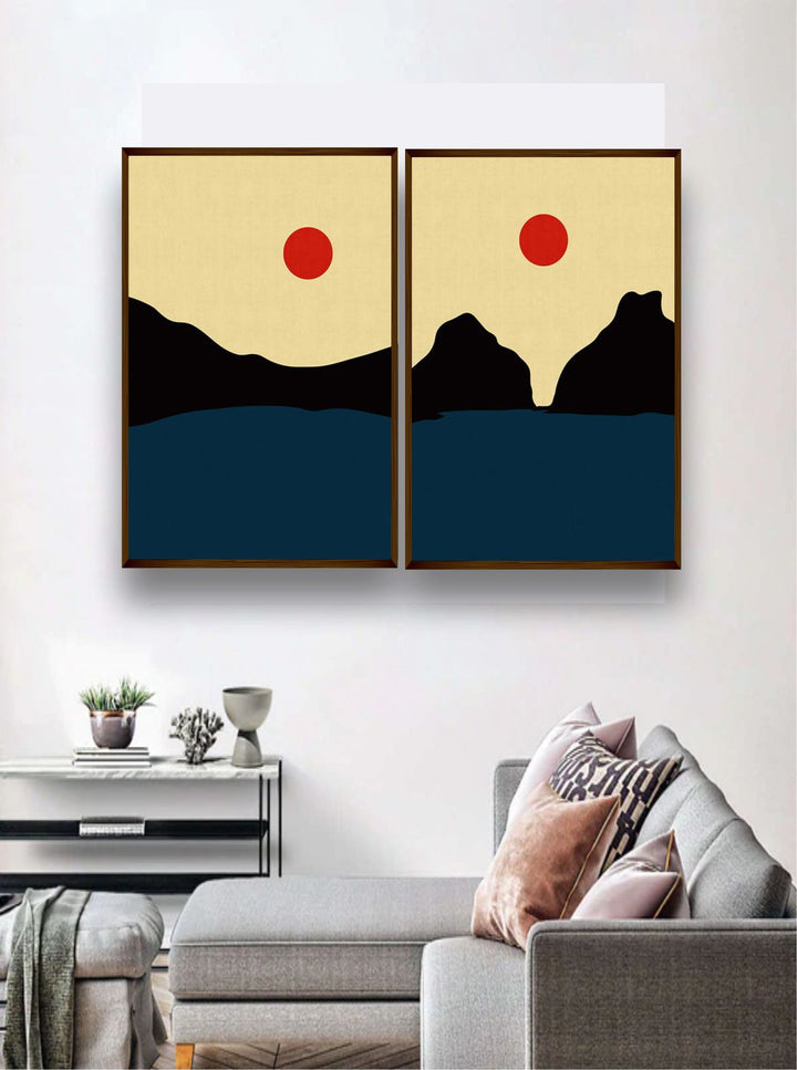 "      Set of 2  Yellow & Blue Abstract Wood Wall Art''