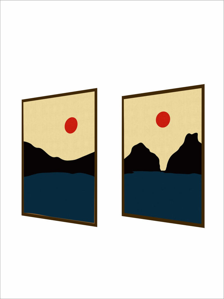 "      Set of 2  Yellow & Blue Abstract Wood Wall Art''