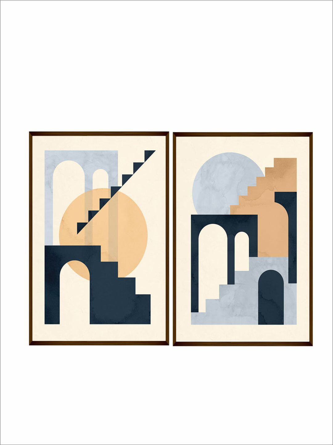 "   Set of 2 Beige & Yellow Abstract Printed Wood Wall Art''