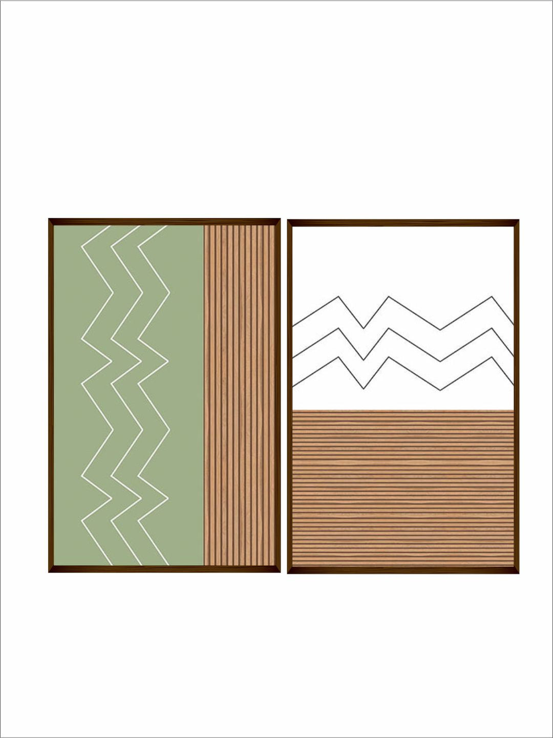 "  Set Of 2 Brown & Green Abstract Framed Wall Painting''