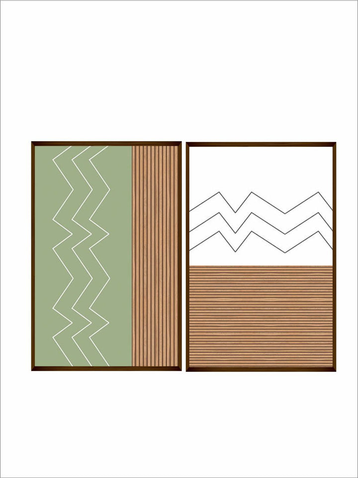 "  Set Of 2 Brown & Green Abstract Framed Wall Painting''